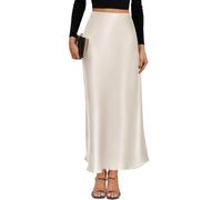 VividMosaic 2026 Satin High Waisted Maxi Skirt Silk A-Line Spring Summer Casual Long Skirts for Women, Beige, L