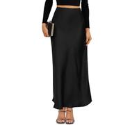 VividMosaic 2026 Satin High Waisted Maxi Skirt Silk A-Line Spring Summer Casual Long Skirts for Women, Black, XXL