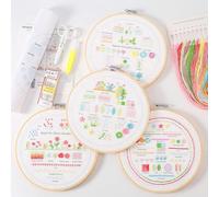VIVIDOX 4 Sets Embroidery Kit for Beginners Adults, 35 Stitches Practice Kits Cross Stitch for Starter, DIY Hand Craft with Stamped Pattern, Bamboo Hoop, Threads, Needles, Scissors, Tools, Instruction