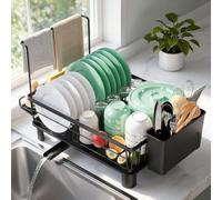 ViviDreamore Dish Drainer Rack with Sponge Cutlery Holder Black Larger