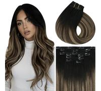 Vivien 18 Inch Remy Clip in Hair Extensions Real Human Hair Balayage Black 120g Clip in Remy Human Hair Extensions Chocolate Brown 7 Pieces Real Hair Extensions Clip in #1B/4/18