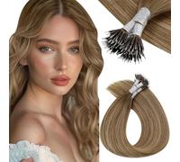 Vivien 22inch Nano Hair Extensions Balayage Nano Ring Hair Extensions Brown Nano Beads Hair Extensions Brown to Golden Brown Straight Natural 1g/s 50s #8/16/8