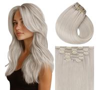 Vivien 24 Inch Clip in Hair Extensions Real Human Hair Blonde Invisible Clip in Extensions Remy Platinum Blonde Seamless Full Head 135g 7pcs #60