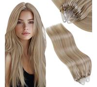 Vivien 24 Inch Micro Beads Extensions Human Hair Blonde Natural Hair Extensions Micro Ring Ash Blonde with Bleach Highlight Long Silky 50s 50g #18/613