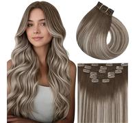 Vivien Balayage Clip in Extensions Real Human Hair 20 Inch Brown Extensions Clip in Light Brown Ombre Platinum Blonde Full Head 7Pcs 120g #8/60/8