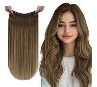 Vivien Brown Wire Hair Extensions Human Hair Balayage Secret Wire Hair Extensions Remy Human Hair Brown Ombre Dark Honey Blonde One Piece Hair Extensions Human Hair 80g #8/16/8 18inch