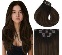 Vivien Clip in Hair Extensions Human Hair 20 Inch Dark Brown Balayage Light Brown Extensions Clip in Natural Ombre Brown Invisible Straight 7pcs 12g #2/8/2