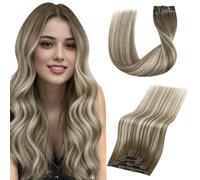 Vivien Clip in Hair Extensions Light Brown to Blonde Balayage Hair Extensions Clip in Real Human Hair Clip in Extensions Brown Ombre Clip in Hair Extensions 20 Inch 5Pcs 70g #6/60/6