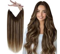 Vivien Invisible Wire Hair Extensions Human Hair 20 Inch Balayage Brown Fish Line Extensions Remy Brown Ombre Caramel Blonde Straight 100g #4/27/4
