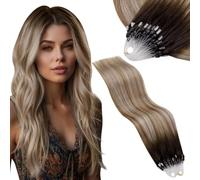Vivien Micro Beads Extensions Human Hair Brown Balayage 20 Inch Micro Ring Hair Extension Natural Ombre Brown to Medium Blonde Invisible Silky 50g 50s #3/8/24