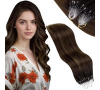Vivien Micro Hair Extensions Real Human Hair Balayage Brown Micro Loop Human Hair Extensions Light Brown to Darkest Brown Micro Link Hair Extensions Silky Straight 50g 50s #2/8/2 22Inch