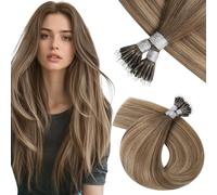 Vivien Nano Human Hair Extensions Ombre Brown 18Inch Invisible Hair Extensions Nano Beads Light Brown Balayage Dark Ash Blonde Silky 50g 50s #8/16/8