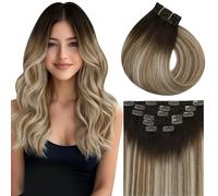Vivien Real Hair Extension Clip in Brown Balayage 14 Inch Clip in Hair Extensions Human Hair 120g Remy Human Hair Extensions Clip in Blonde #3/8/22 Darker Brown Ombre to Light Brown Mixed Blonde