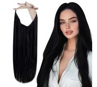 Vivien Secret Wire Hair Extensions Human Hair Black Invisible Wire Hair Extensions Straight Jet Black One Piece Hair Extensions 80g #1 18 Inch
