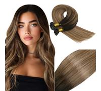 Vivien U Tip Hair Extensions Human Hair Ombre Brown U Tip Human Hair Extensions Dark Brown to Medium Brown with Ash Blonde Nail Tip Human Hair Extensions Pre Bonded 50g/50s 14 Inch #2/6/18