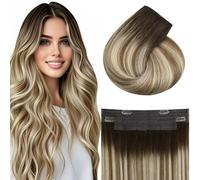Vivien Wire Hair Extensions Brown Secret Wire Hair Extensions Human Hair Balayage Darker Brown Omber to Light Brown Mixed Blonde Fish Line Hair Extensins 80g #3/8/24 12inch