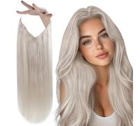 Vivien Wire Hair Extensions Human Hair Blonde Secret Wire Human Hair Extensions Platium Blonde One Piece Hair Extensions Real Human Hair Seamless 80g #60 14Inch