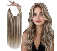 Vivien Wire Hair Extensions Real Human Hair Blonde Highligh Secret Hair Extensions Human Hair Light Brown with Platinum Blonde One Piece Human Hair Extensions Silky Straight 80g #P8/60 16 Inch