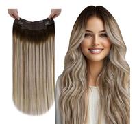 Vivien Wire Real Human Hair Extensions 18inch Balayage Brown to Light Blonde Invisible Fish Line Hair Extensions Ombre Brown Invisible 80g #3/8/24
