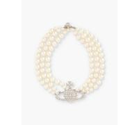 Vivienne Westwood Jewellery Womens Platinum/pearl/crystal Three Row Bas Relief Brass and Swarovski-pearl Choker Necklace