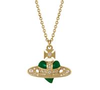 Vivienne Westwood New Diamante Heart Necklace - Green - One Size