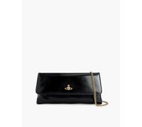 Vivienne Westwood Womens Black 3d Orb Flap-closure Leather Clutch Bag