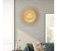 VIVIFLYSE Large Mid Century Gold Wall Clock Decorative Modern Sunburst Wall Clocks, Metal Big Silent Non-Ticking Clock, Luxury Home Gift Decor for Living Room, Bedroom, Dining Room, 70 cm
