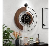 VIVIFLYSE Modern Walnut Marble Dial Wall Clock, Large Wood Metal Frame Silent Non Ticking Wall Clocks for Living Room, Bedroom Decoration, Contemporary Home Wall Decor Gift Idea, 60cm