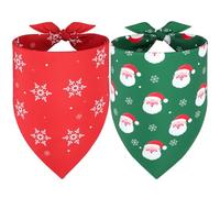 Vivifying 2PCS Christmas Dog Bandana, Adjustable Triangle Dog Bandanas with Santa Claus(XL, Green & Red)