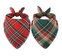 Vivifying Dog Christmas Bandanas, 2Pcs Adjustable Triangle Christmas Dog Bandana with Fringed Chequered Print,Dog Christmas Costume for Small Medium Dogs (Large,Green&Red)