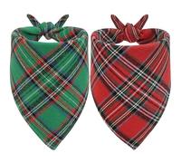 Vivifying Dog Christmas Bandanas, 2Pcs Adjustable Triangle Dog Bandanas with Chequered, Dog Christmas Costume for Small Dogs (Small,Green&Red)