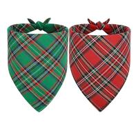 Vivifying Dog Christmas Bandanas, 2Pcs Adjustable Triangle Dog Bandanas with Chequered, Dog Christmas Costume for Small Medium Dogs (XL,Green&Red)