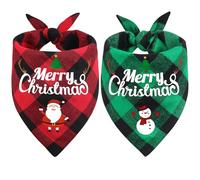 Vivifying Dog Christmas Bandanas, 2Pcs Adjustable Triangle Dog Bandanas with Chequered Print, Dog Christmas Costume for Small Dogs (Small,Green&Red)