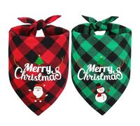 Vivifying Dog Christmas Bandanas, 2Pcs Adjustable Triangle Dog Bandanas with Chequered Print, Dog Christmas Costume for Small Medium Large and Extra Large Dogs (X-Large,Green&Red)