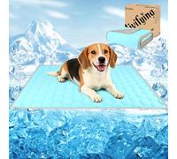 Vivifying Dog Cooling Mat, 76x101cm Waterproof Reversible Pet Cooling Blanket with Ice Silk & Velvet - Year-Round Comfort for Dogs and Cats, Suitable for Small&Medium (M, Blue&Grey)