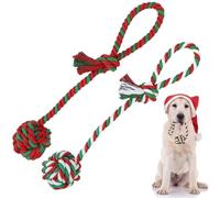 Vivifying Dog Rope Ball, Pack of 2 Braided Cotton Dog Toys Chewing Balls for Dogs Teeth Cleaning (Red, Green, White)