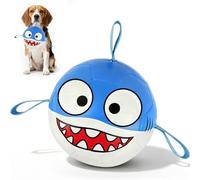 Vivifying Dog Soccer Ball, 6 Inch Inflatable Shark Dog Toy with Nylon Grab Tabs, Reinforced PU Interactive Fetch and Tug Ball for Small Dogs, Blue and White