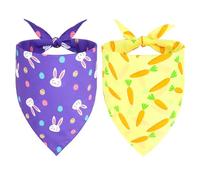 Vivifying Easter Dog Bandanas - 2 Pack Festive Pet Accessories with Cute Bunny and Carrot Patterns, Perfect for Easter Celebrations (Large, Purple & Yellow)