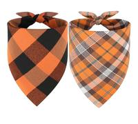 Vivifying Fall & Hollaween Dog Bandanas, 2 Pack Reversible Cotton Plaid Pet Scarves for Large & Extra Large Dogs, Autumn Triangle Dog Bibs for Thanksgiving & Everyday Use (XL, Yellow & Orange)