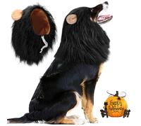 Vivifying Lion Mane Wig, Adjustable Halloween Dog Costume with Ears, Dog Lion Mane Costume for Dog (Black)