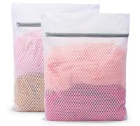 Vivifying Mesh Laundry Bag, 2 PCS Large Washing Machine Bag with Zip, 12 x 15 inch Coarse Net Washing Bag for Delicates,Clothes (White)