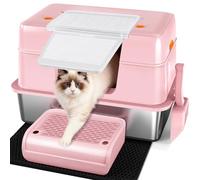 Vivifying Pink Stainless Steel Covered Cat Litter Box - Odor-Control, Easy-Clean Modular Enclosed Kitty Toilet, Elegant Design for Stylish Cat Moms