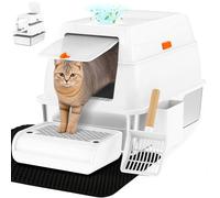 Vivifying Stainless Steel Litter Box with Lid, XL Front Entry Enclosed Extra Large Litter Box for Big Cats & Kitty, Top Exit Metal Cat Pan with Scoop, Mat, Footboard, Charcoal Filter (White)
