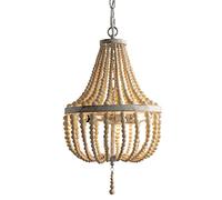vivihobb 3-Light Mini Bohemian Wood Beaded Chandelier Pendant Boho Light Fixture,Antique Metal Finish Natural Color Wooden Beads, for Bathroom,Living Room,Entryway and Bedroom…