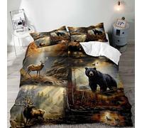VIVIHOME 3PCS Black Bear Deer Bedding Set, Woodland Animals Elk Moose Wildlife Hunting Country Lodge Cabin Duvet Cover Set, Rustic Farmhouse Comforter Cover with 2 Pillowcases, Soft Microfiber, Full