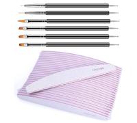 VIVIIHOO 10 Piece Nail Files Set with 6 Pieces Double End Nail Brushes, Nail File 100/180 for Gel Nails, Double-Sided Washable Files for Nail Art, Nail Salons & DIY Home