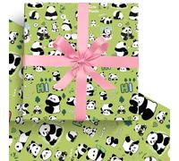 VIVIKCT 5 PCS Panda Gift Wrapping Paper 20" x 30" Kraft Paper Gift Wrap Present Gift Wrapping Paper Birthday for Kids Birthday, Party Festive Decoration (Green)