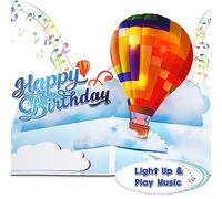 VIVIKEN 3D Musical Birthday Card, Luminous Hot-Air Balloon Pop Up Birthday Cards with Light, Romantic Popup Greeting Card for Women, Play Happy Birthday Music for Kids, Men, Mom, Dad, Grandma, Husband