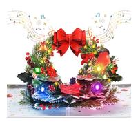VIVIKEN Pop Up Christmas Cards with Lights and Music, 3D Wreath Design, Handmade Musical Popup Greeting Card for Holidays Includes Envelop, Playing 'We Wish You a Merry Christmas'