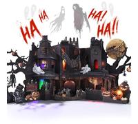 VIVIKEN Pop Up Halloween Card, 3D Jumbo Paper Halloween Spooky Castle Decoration Card with Lights and Music Includes Envelop and Note Card-Accordion Haunted House-Big Size